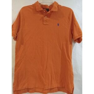Polo Ralph Lauren Boys Orange Short Sleeve Pique Polo Shirt XL 18-20 Blue Pony